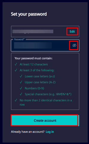 Set your password page